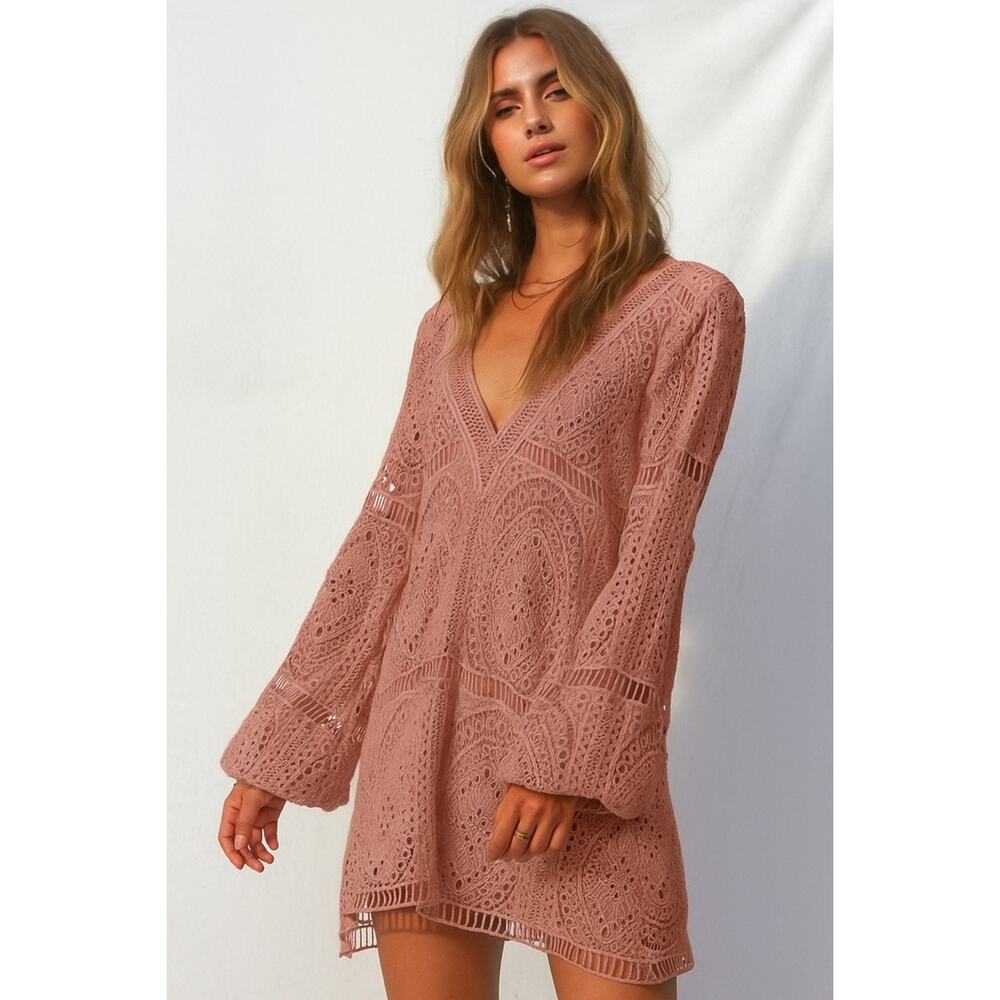 Jen’s Pirate Booty Jasmine Crochet Mini Dress in Clay Lace XS